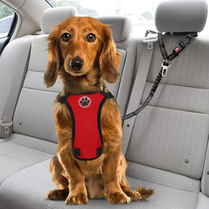 Adjustable Dog Car Seat Belt - 2 Pack with Elastic Bungee Buffer, 2-in-1 Pet Harness and Headrest Restraint, Reflective Safety Tether (Black, Headrest + Clip)