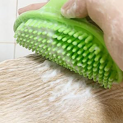 4 Pcs Dog Bath Brush Set - Shampoo Brush & Bubble Maker with Adjustable Handle, Dog Grooming Brush, Paw Washer & Massage Grooming Tool for Short/Long Hair Dogs & Cats (Blue)