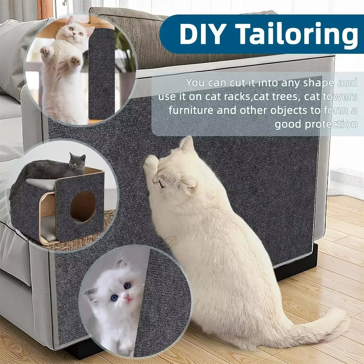 Trimmable Cat Scratching Mat Self-Adhesive Carpet Mat Pad