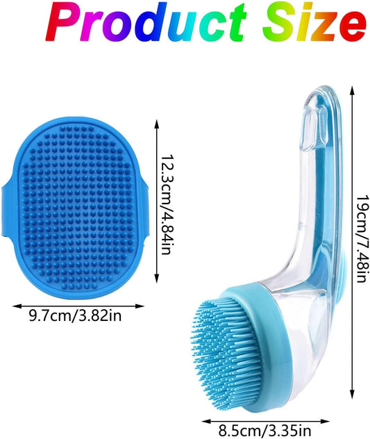 4 Pcs Dog Bath Brush Set - Shampoo Brush & Bubble Maker with Adjustable Handle, Dog Grooming Brush, Paw Washer & Massage Grooming Tool for Short/Long Hair Dogs & Cats (Blue)